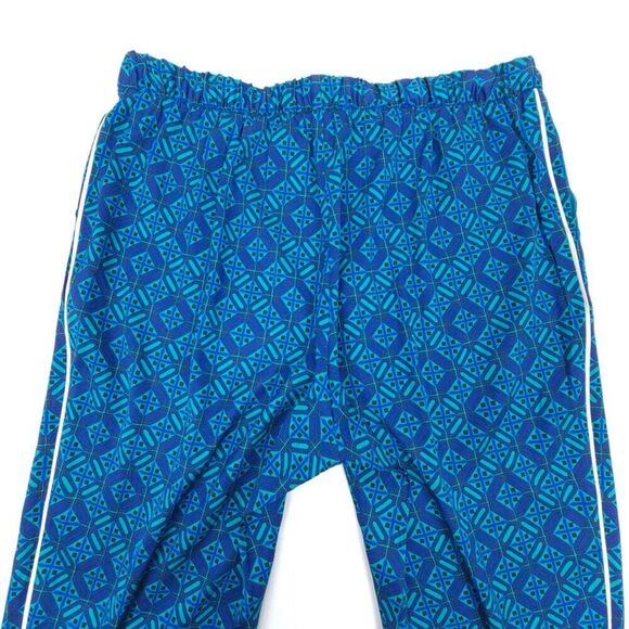 ST JOHN Ratan Print Stretch Silk Twill Pants Ankle Crop Azurite Boho Blue Large - Picture 5 of 7